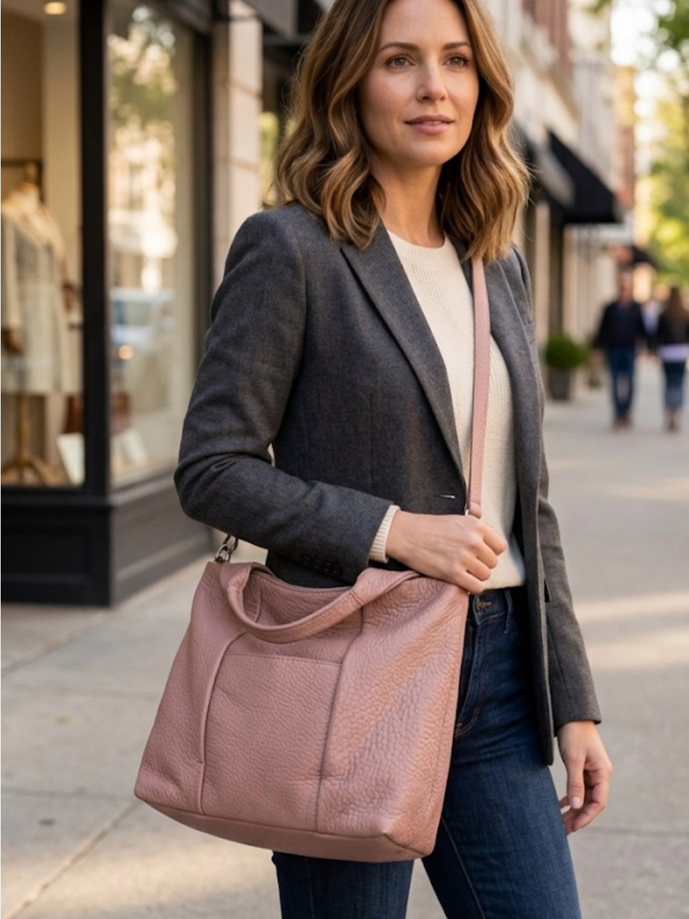 Vince Camuto Mauve leather pleated tote/crossbody/shoulder bag
